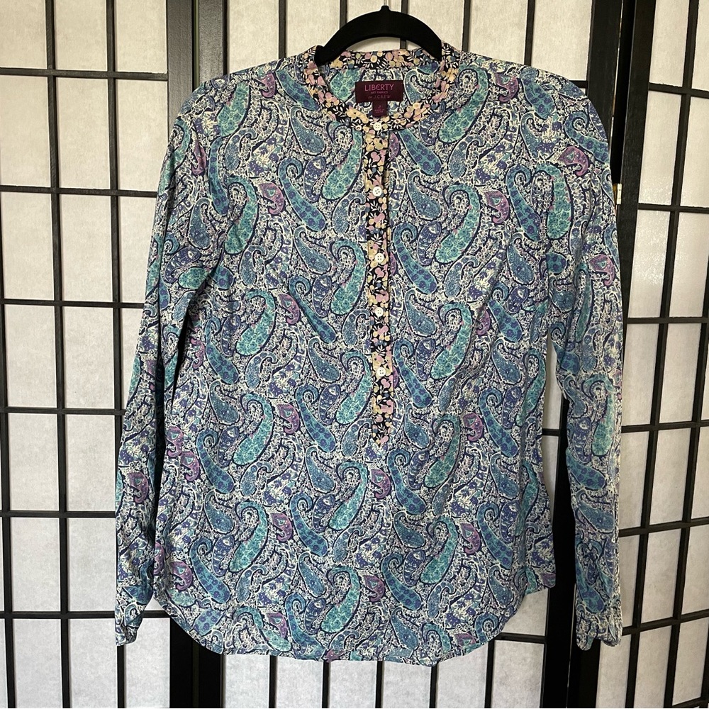 J Crew Liberty of London print Half Placket Popover Top Ladies 2